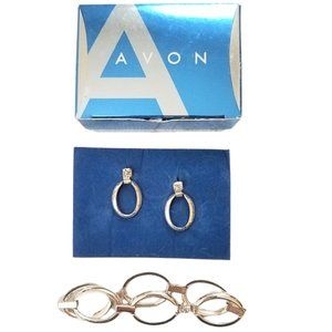 AVON OVAL LINK Bracelet & Earrings Gift Set - Silvertone NIB 2009